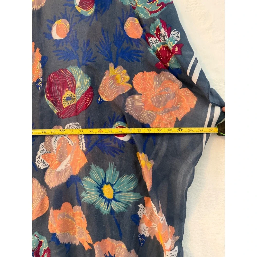 Woven Heart Floral Kimono Wrap Blue‎ Sheer Boho Cover Up XE195628 OS